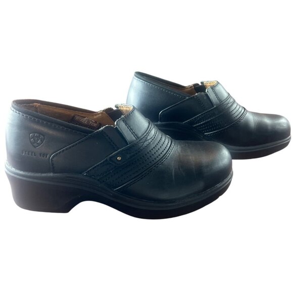 Ariat Black Clogs Steel Toe Loafers Womens 6.5M Leather Oil/Slip Resistant - Picture 1 of 8